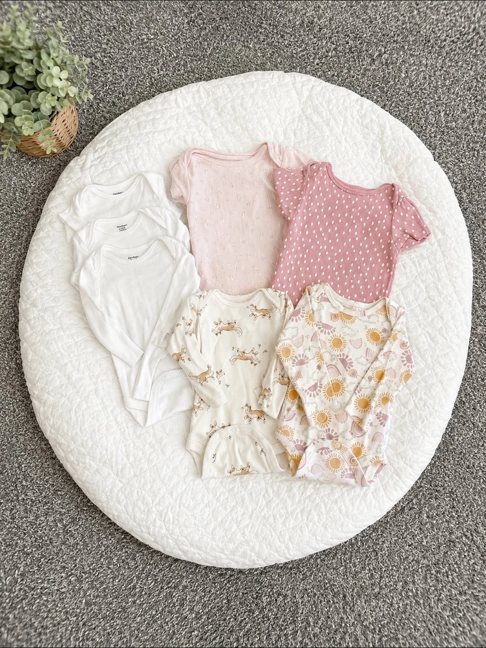 Mixed Baby Onesie Set - Whites, Blush & Sunflower Prints